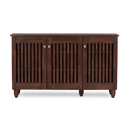Baxton Studio Fernanda 3-Door Oak Brown Wooden Entryway Shoes Storage Wide Cabinet 118-6511